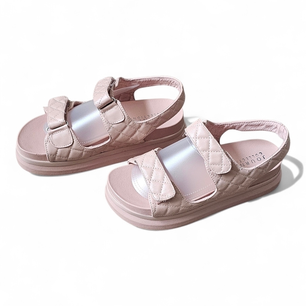 Journee Collection Women’s Blush Pink Quilted Platform Sandals Size 10 - Picture 5 of 9